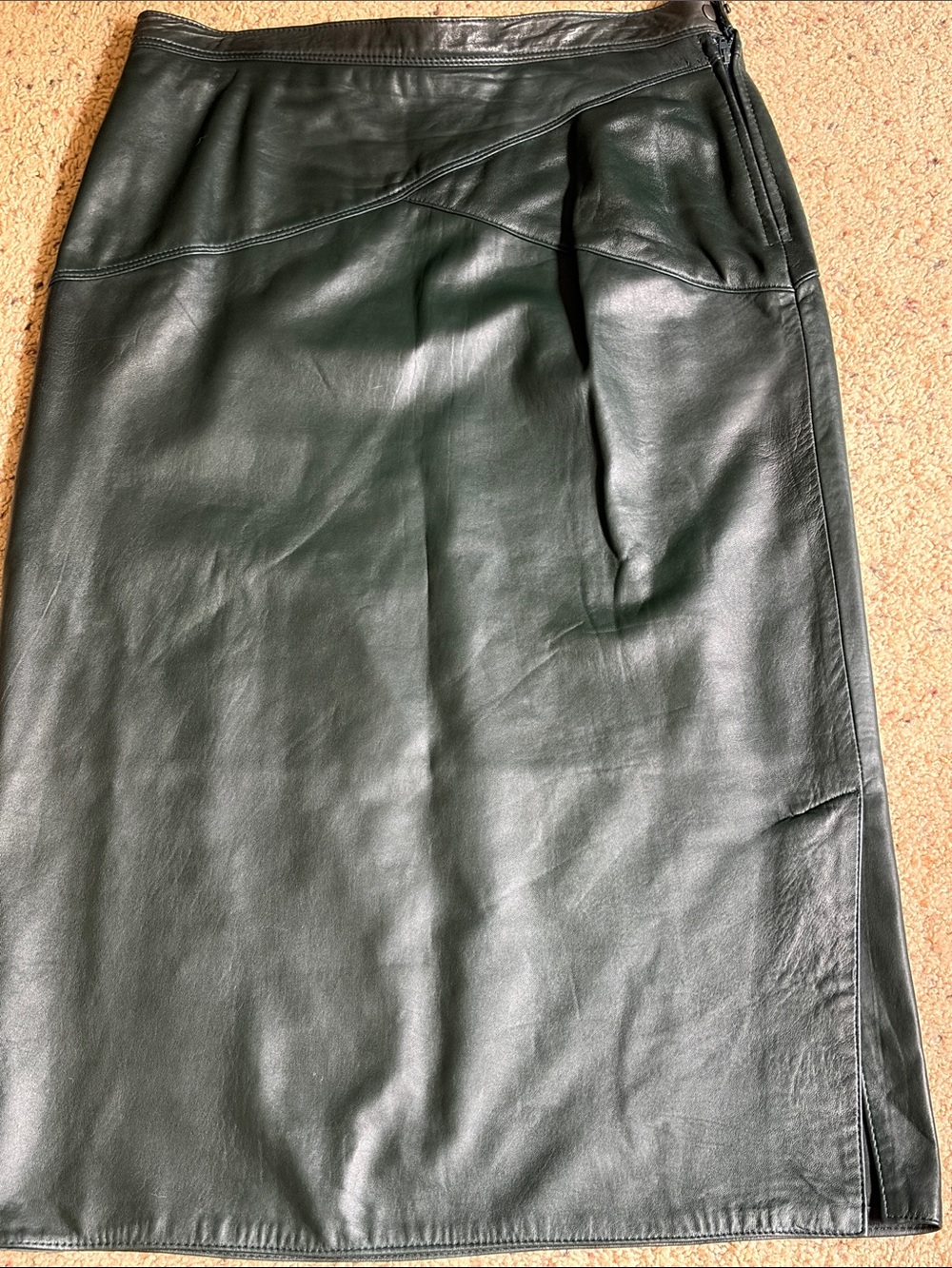 Maglia Dark green  Leather Pencil Skirt. Made in USA. Vintage